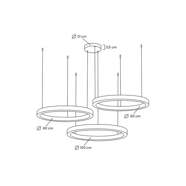 Lampa wisząca RING 80 + 80 + 100 złota na jednej podsufitce